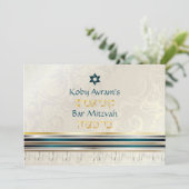 PixDezines Seidentallit/Stilvolle Bar Mitzvah/Gold Einladung (Stehend Vorderseite)
