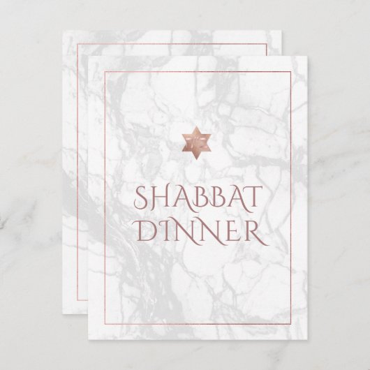 PixDezines Shabbat Abendessen Marmor+Rose Gold Einladung (Vorne/Hinten)