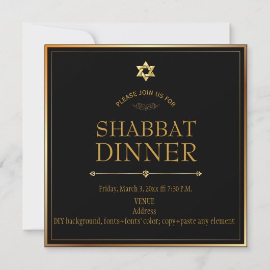 PixDezines Shabbat Dinner/DIY Hintergrundfarbe Einladung (Rückseite)