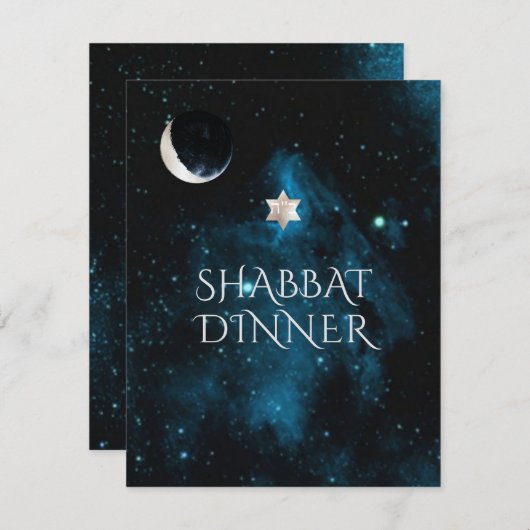 PixDezines Shabbat Dinner Galaxy+Mond Einladung (Vorne/Hinten)