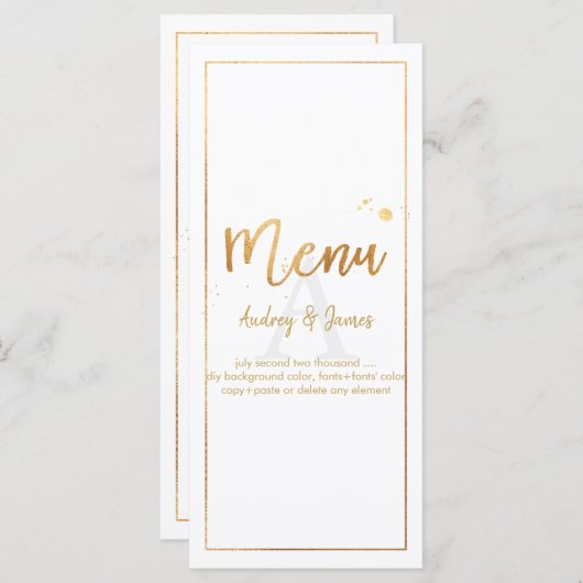 PixDezines Shine Menü/Imitat Gold/Handgeschriebene Menükarte (Vorne/Hinten)