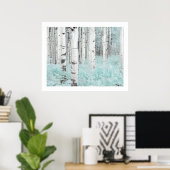 PixDezines Silber-Birkenwald Blaue Farn-Bett Poster (Heimbüro)