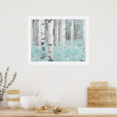 PixDezines Silber-Birkenwald Blaue Farn-Bett Poster (Küche)