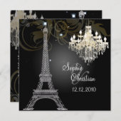 PixDezines SILVER EIFFEL+CRYSTAL CHANDELIN Einladung (Vorne/Hinten)