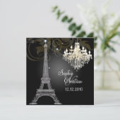 PixDezines SILVER EIFFEL+CRYSTAL CHANDELIN Einladung (Stehend Vorderseite)