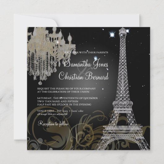 PixDezines SILVER EIFFEL+CRYSTAL CHANDELIN Einladung (Rückseite)