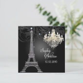 PixDezines SILVER EIFFEL+CRYSTAL CHANDELIN Einladung (Stehend Vorderseite)