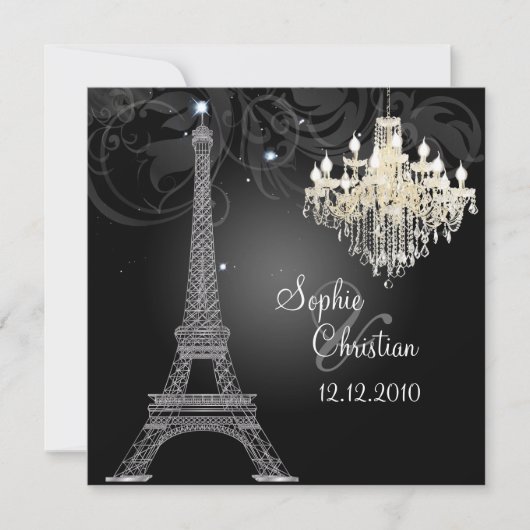 PixDezines SILVER EIFFEL+CRYSTAL CHANDELIN Einladung (Vorderseite)