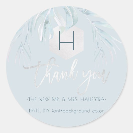 PixDezines Silver Palms Monogram, vielen Dank Runder Aufkleber (Vorderseite)