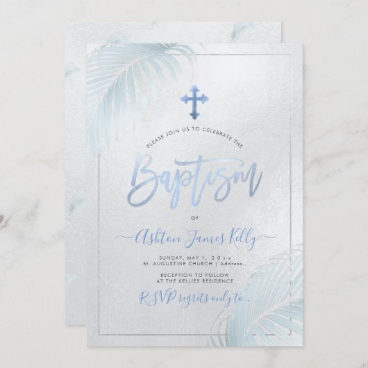 PixDezines Silver Palms Taufe Einladung (Vorne/Hinten)