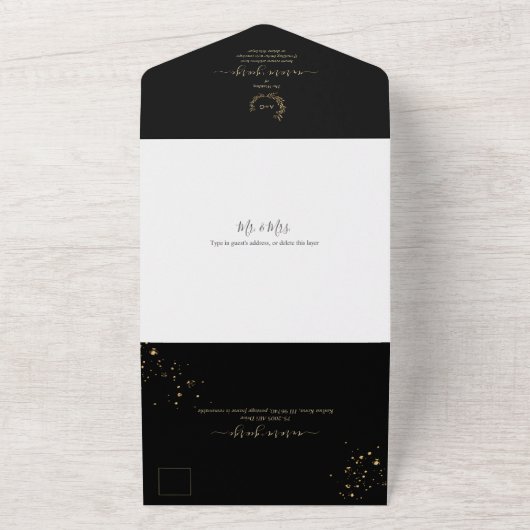 PixDezines Simple Black Imitats Goldrand All In One Einladung (Außenbereich)