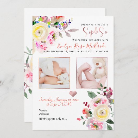 PixDezines SIP+SEE, PASTEL WATERCOLOR-ROSE Ankündigung (Vorne/Hinten)