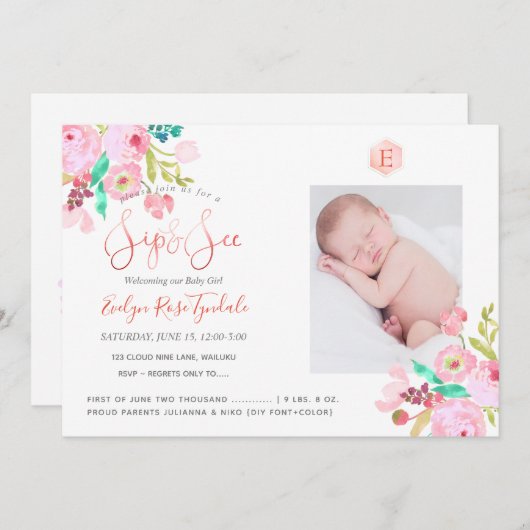 PixDezines SIP+SEE, WATERCOLOR-BLUME Ankündigung (Vorne/Hinten)