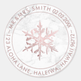 PixDezines SNOWFLAKE IMITATE ROSE GOLD FOIL/MARBLE Runder Aufkleber