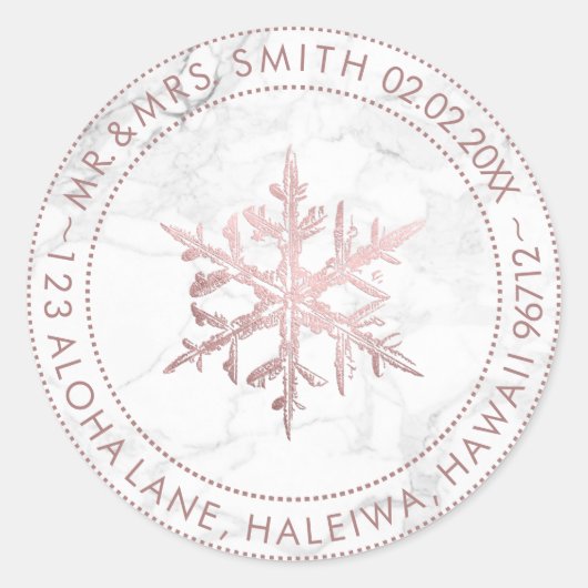 PixDezines SNOWFLAKE IMITATE ROSE GOLD FOIL/MARBLE Runder Aufkleber (Vorderseite)
