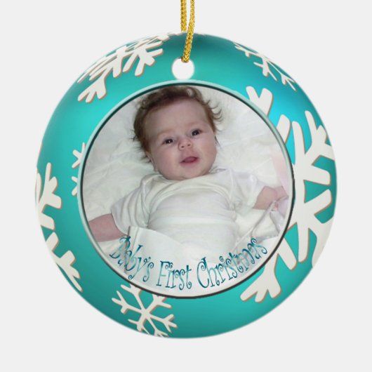 PixDezines Snowflakes Baby's First Christmas Keramikornament (Vorne)