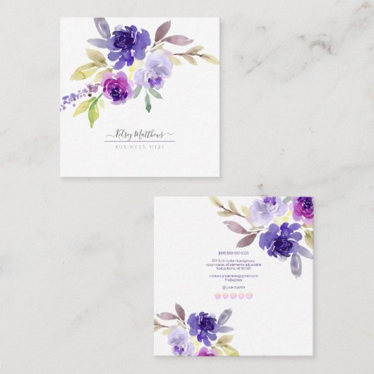 PixDezines Sommerfarben Rose, Violett Lila Quadratische Visitenkarte (Vorne/Hinten)