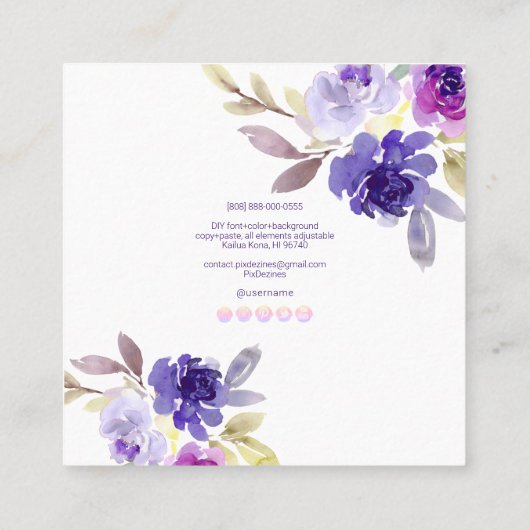 PixDezines Sommerfarben Rose, Violett Lila Quadratische Visitenkarte (Rückseite)