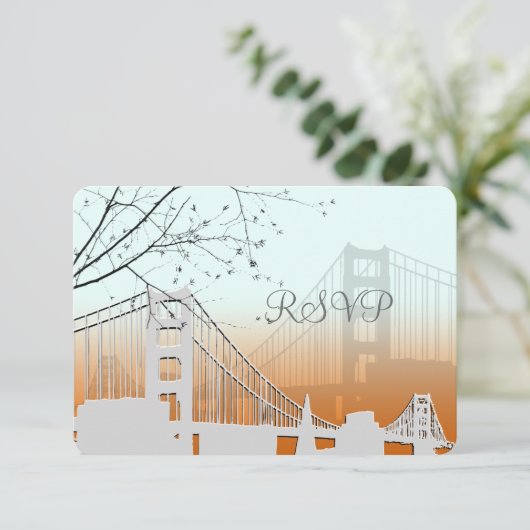 PixDezines Sonnenuntergang am goldenen Tor/Degenhi RSVP Karte (Stehend Vorderseite)