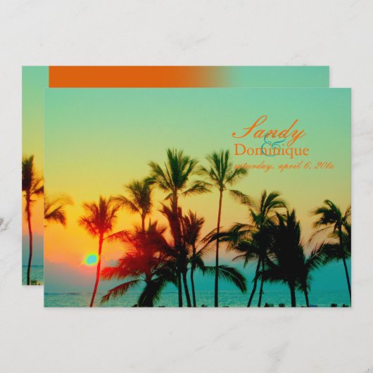 PixDezines Sonnenuntergang auf einer tropischen Ho Einladung (Vorne/Hinten)