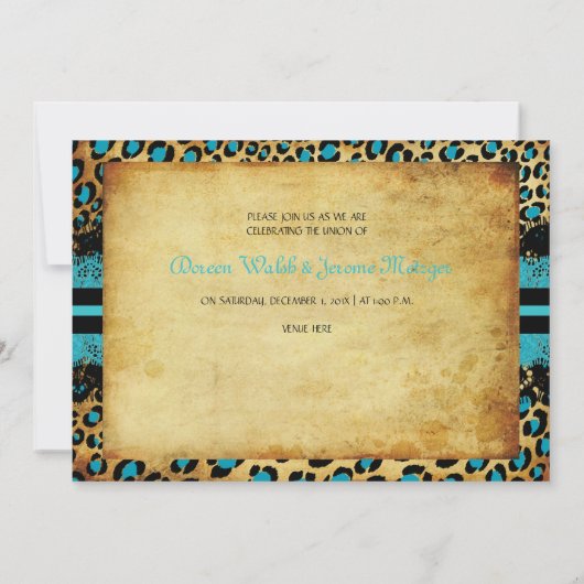 PixDezines-Spitzen+Leoparflecken/aquamarin+Schwarz Einladung (Rückseite)