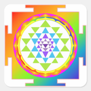 PixDezines Sri Yantra/Chakra Clearing/Regenbogen Quadratischer Aufkleber