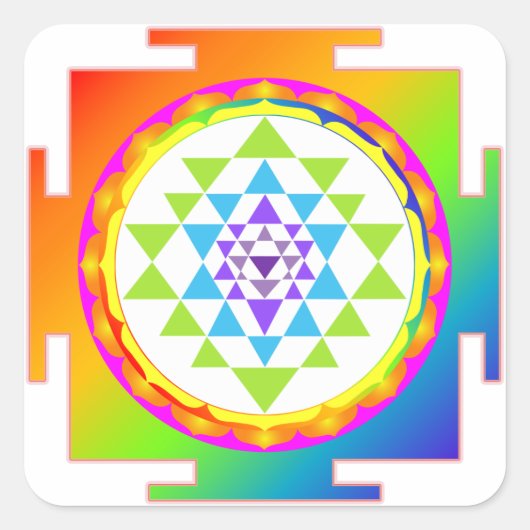 PixDezines Sri Yantra/Chakra Clearing/Regenbogen Quadratischer Aufkleber (Vorderseite)