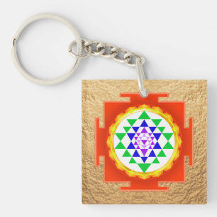 PixDezines Sri Yantra Chakra Klärung/Orange Glanz Schlüsselanhänger