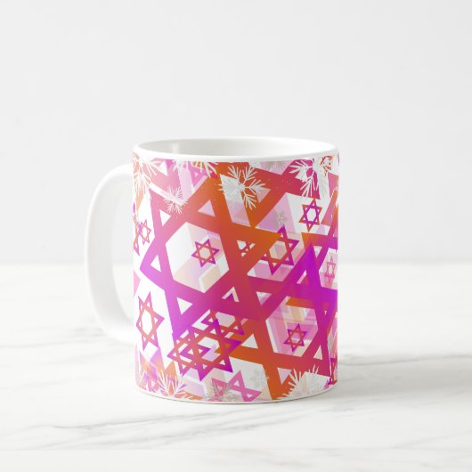 PixDezines Star von David Pattern, Pink+Orange Kaffeetasse (Vorderseite Links)