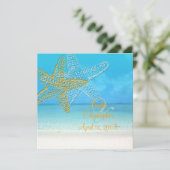 PixDezines Starfish+Beach Hochzeiten Einladungen (Stehend Vorderseite)