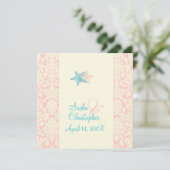 PixDezines Starfish + Damask Hochzeitseinladungen Einladung (Stehend Vorderseite)