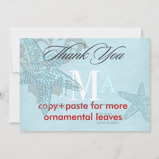 PixDezines Starfish/Monogramm Danke, Karten/Flat Einladung (Rückseite)