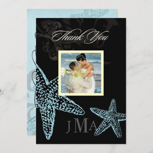 PixDezines Starfish/Monogramm Danke, Karten/Flat Einladung (Vorne/Hinten)