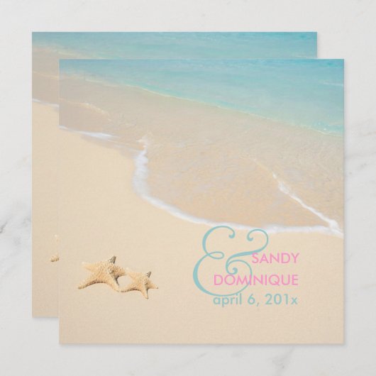 PixDezines Starfish + Strand/tropische Hochzeit Einladung (Vorne/Hinten)