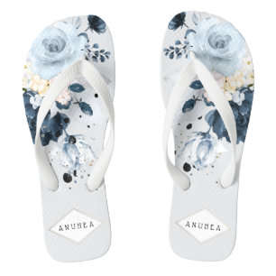 PixDezines Staubblau + Marine Wasserfarben Rosen Badesandalen