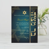 PixDezines Stilvolle Bar Mitzvah/dunkelblau/aquama Einladung (Stehend Vorderseite)