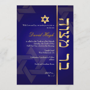 PixDezines Stilvolle Bar Mitzvah/dunkelblau/gold Einladung