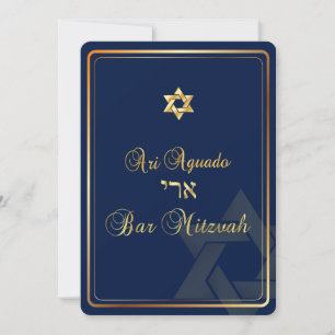 PixDezines Stilvolle Bar Mitzvah/dunkelblau/gold Einladung