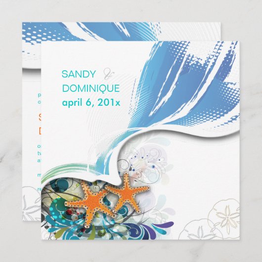 PixDezines Strand Hochzeit-/DJ-Hintergrundfarbe Einladung (Vorne/Hinten)