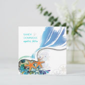 PixDezines Strand Hochzeit-/DJ-Hintergrundfarbe Einladung (Stehend Vorderseite)