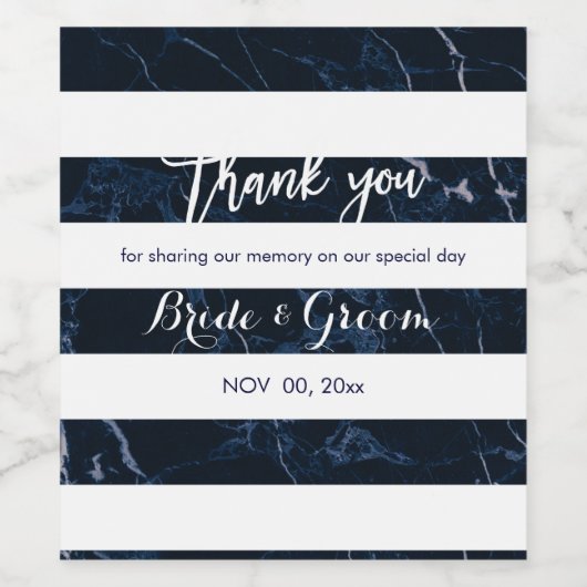 PixDezines Streifen aus weißem/blauem Marmor Weinetikett (Einzelnes Label)