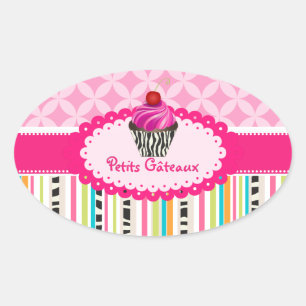 PixDezines Streifen+Gitter+cupcake/DIY Farbe Ovaler Aufkleber