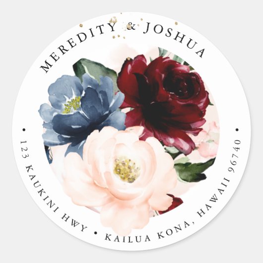 PixDezines Sublime Dusty Blue Blush Burgundy Runder Aufkleber (Vorderseite)