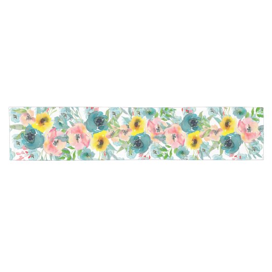PixDezines Summer Floral Watercolor Kurzer Tischläufer (Horizontal)