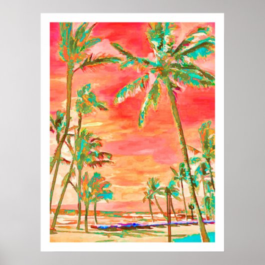 PixDezines Sunset Hawaiian Beach/Coral/Aquamarin Poster (Vorne)