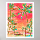 PixDezines Sunset Hawaiian Beach/Coral/Aquamarin Poster (Vorne)