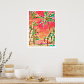 PixDezines Sunset Hawaiian Beach/Coral/Aquamarin Poster (Küche)