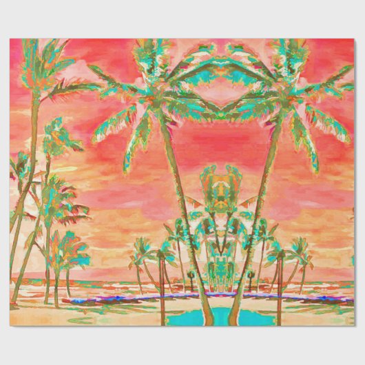 PixDezines Sunset Hawaiian Beach/Coral/Teal Geschenkpapier (Flach)