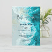 PixDezines Surfs Up Beach Bar Mitzvah Einladung (Stehend Vorderseite)