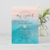 PixDezines Surfs Up Beach Bat Mitzvah Einladung (Stehend Vorderseite)